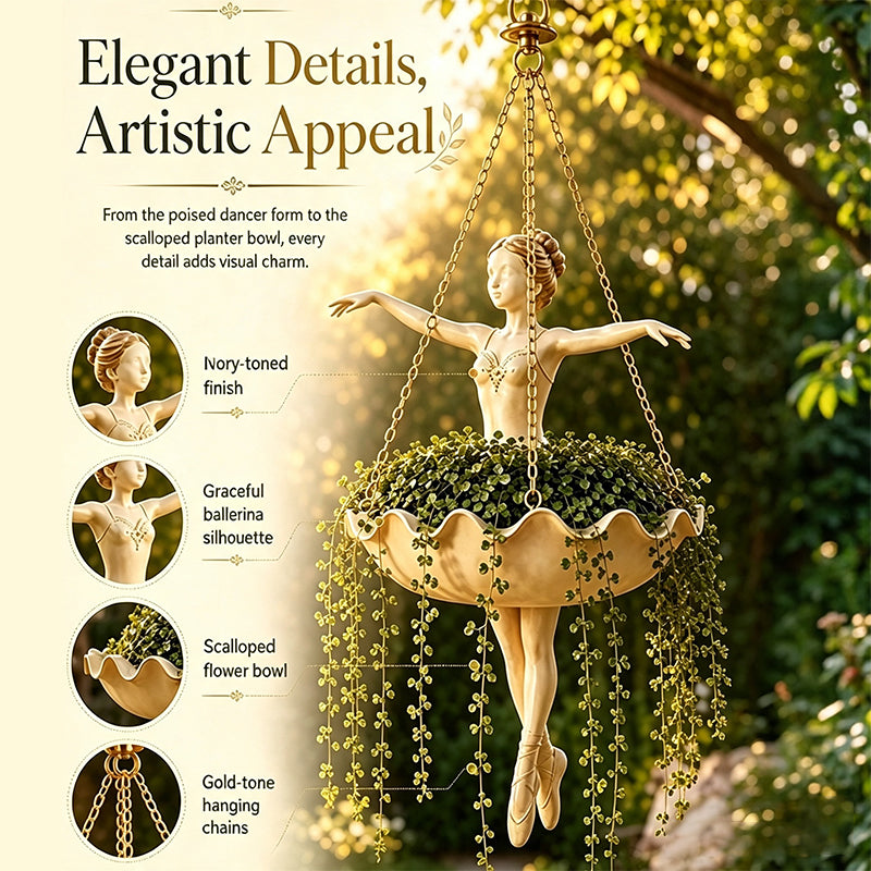 Resin Hanging Planter – Elegant Ballerina Design, Hand-Carved Detail, UV-Resistant Outdoor Flower Pot