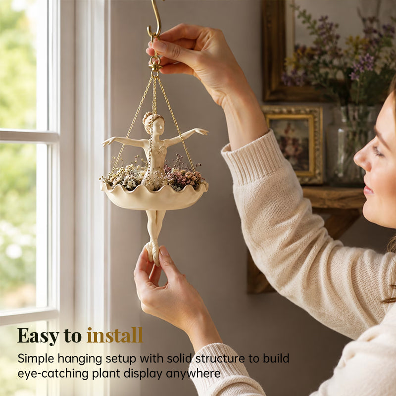 Resin Hanging Planter – Elegant Ballerina Design, Hand-Carved Detail, UV-Resistant Outdoor Flower Pot