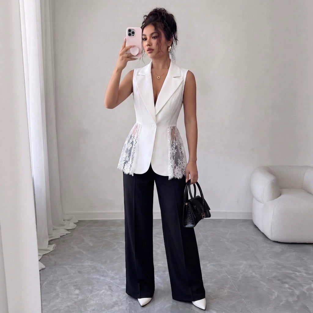 Sleeveless slim fit A-line jacket