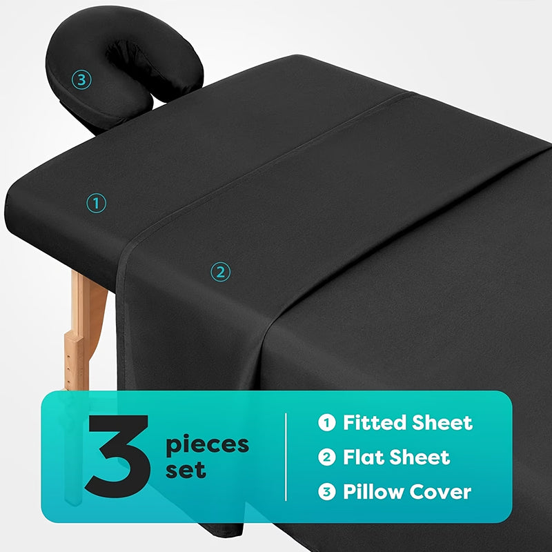 3-Piece Massage Table Sheet Set – Solid Color, Washable & Durable