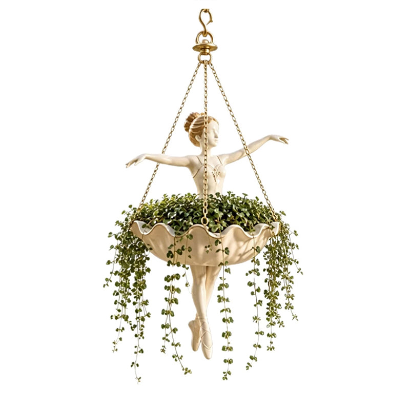 Resin Hanging Planter – Elegant Ballerina Design, Hand-Carved Detail, UV-Resistant Outdoor Flower Pot