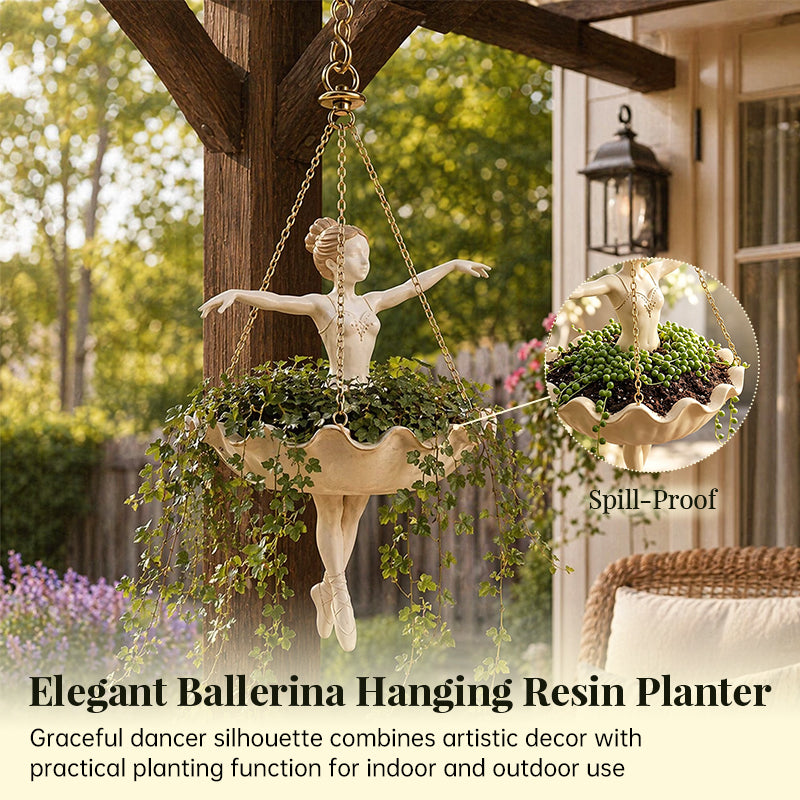 Resin Hanging Planter – Elegant Ballerina Design, Hand-Carved Detail, UV-Resistant Outdoor Flower Pot