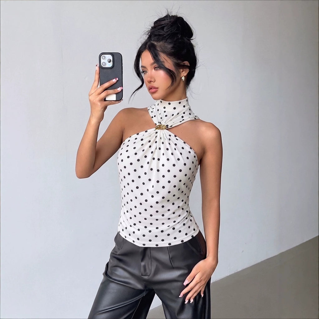 Wave point hanging neck sleeveless top